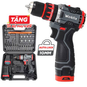 Máy khoan Workfix WF-ID1610BL Đầu cặp Autolock động cơ không chổi than Lực siết tối đa 45N Tặng kèm phụ kiện