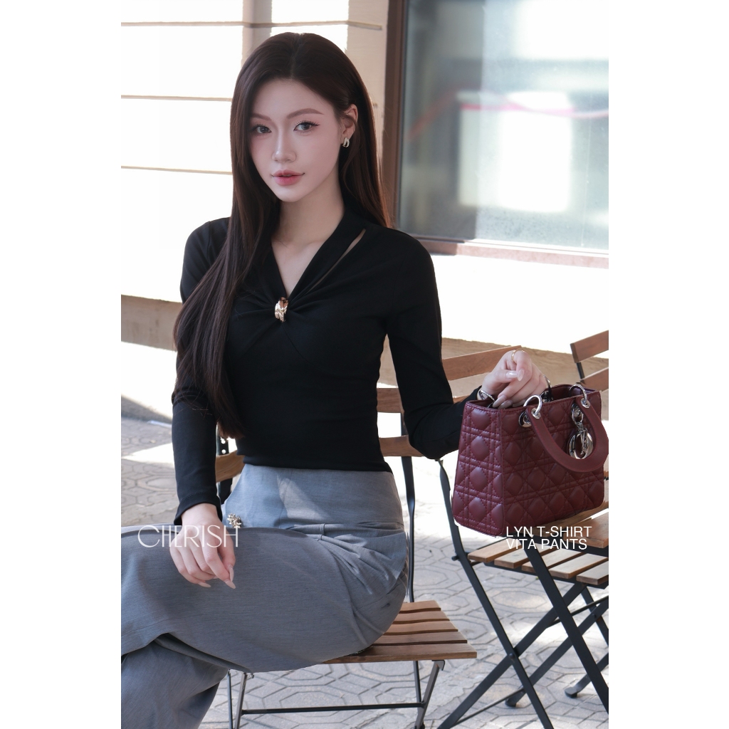 Cherish - Áo thun LIRA dài tay cổ cách điệu, dáng ôm thanh lịch, chất thun co giãn cao cấp