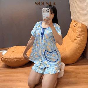 Bộ tole lanh đùi tay ngắn, áo 1 túi, cổ cột nơ 40-75kg - Nocnhasleepwear