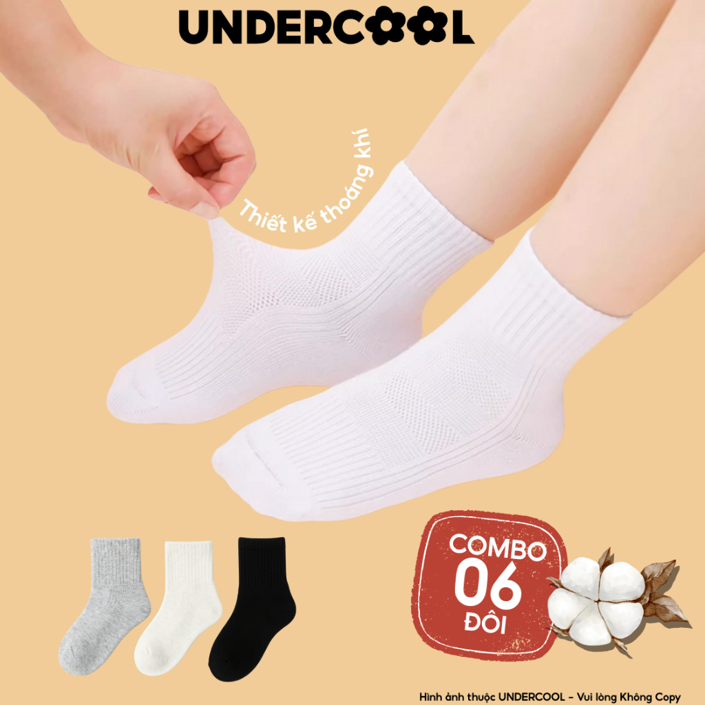 SET 6 đôi Tất Trẻ Em Basic UNDERCOOL Chất Cotton co giãn, Thoáng Khí, Chống Tuột Dành Cho Bé 1-12 Tuổi Live - TC116