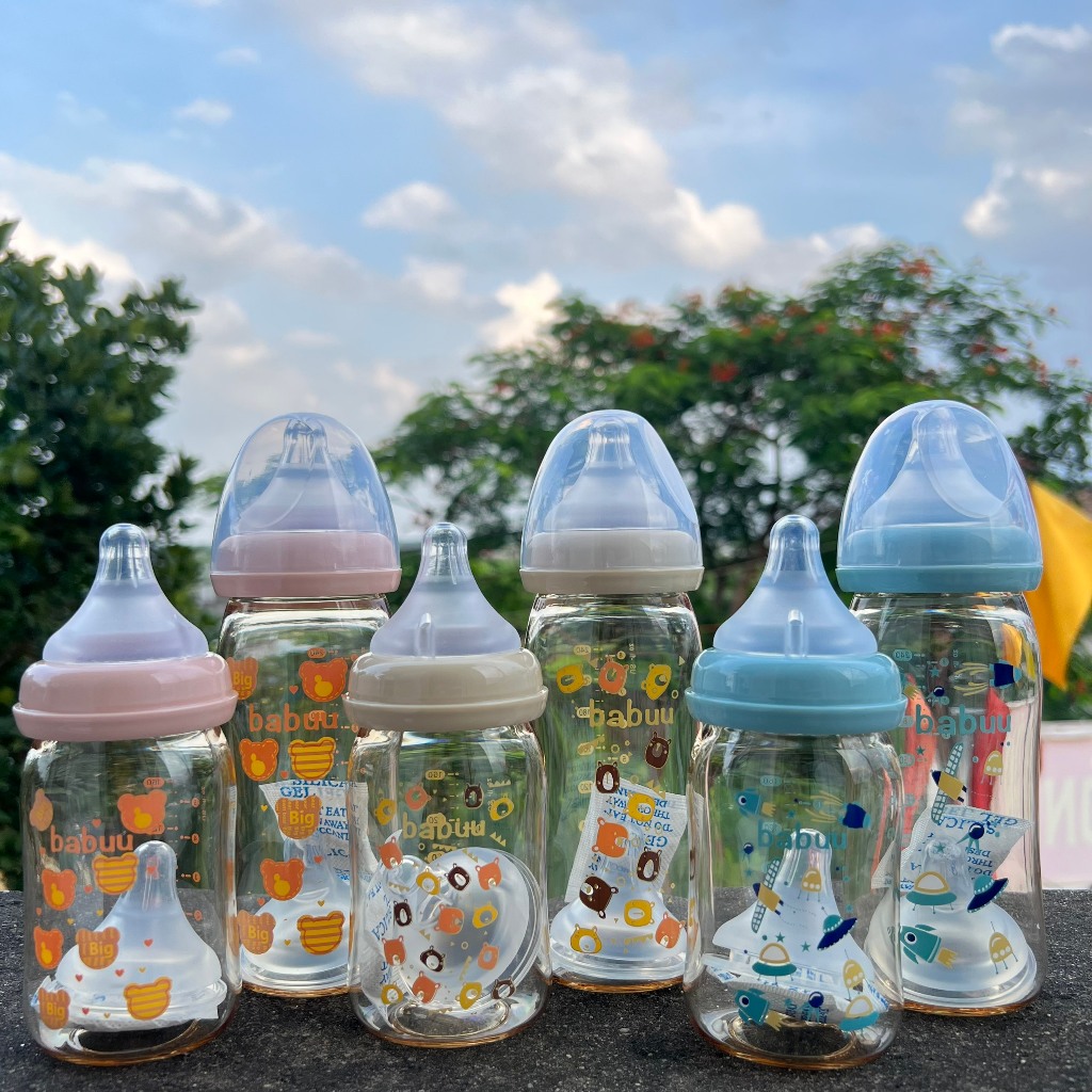 Bình sữa PPSU Babuu cổ rộng họa tiết xinh dung tích 160ml, 240ml