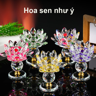 Chân Nến Hoa Sen Cúng Phật - Đế Nến Thủy Tinh Pha Lê 11cm Cho Bàn Thờ Chùa