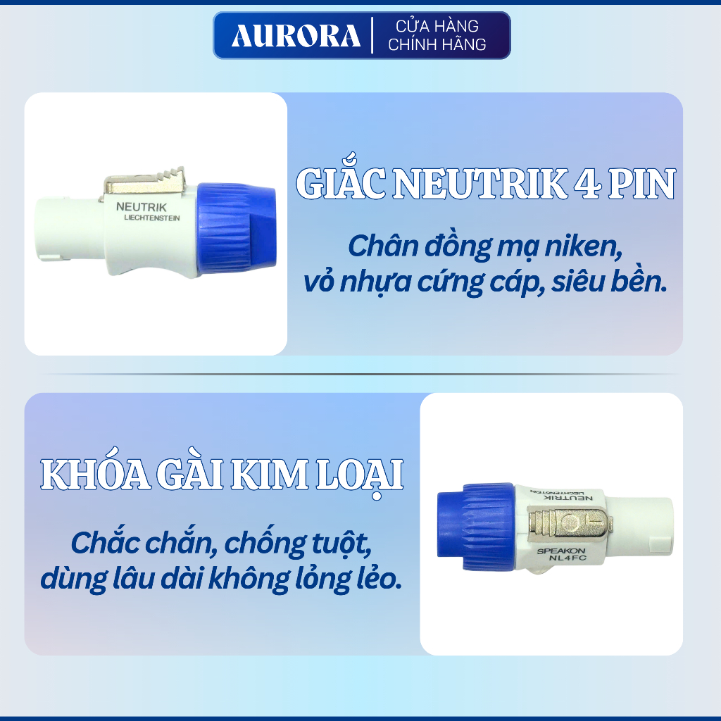 Jack Loa Neutrik NL4FC trắng xanh  – Đầu nối Speakon 4 pin – Kết nối ổn định, không rè