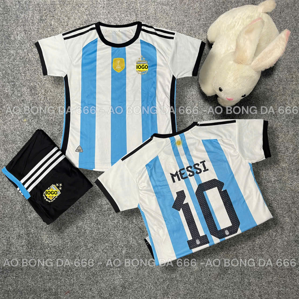 ✅Free Ship✅ Áo Bóng Đá, Áo Đá Banh Trẻ Em In Sẵn Messi Số 10 - Vải Mè Thái Cao Cấp - In Sẵn Messi