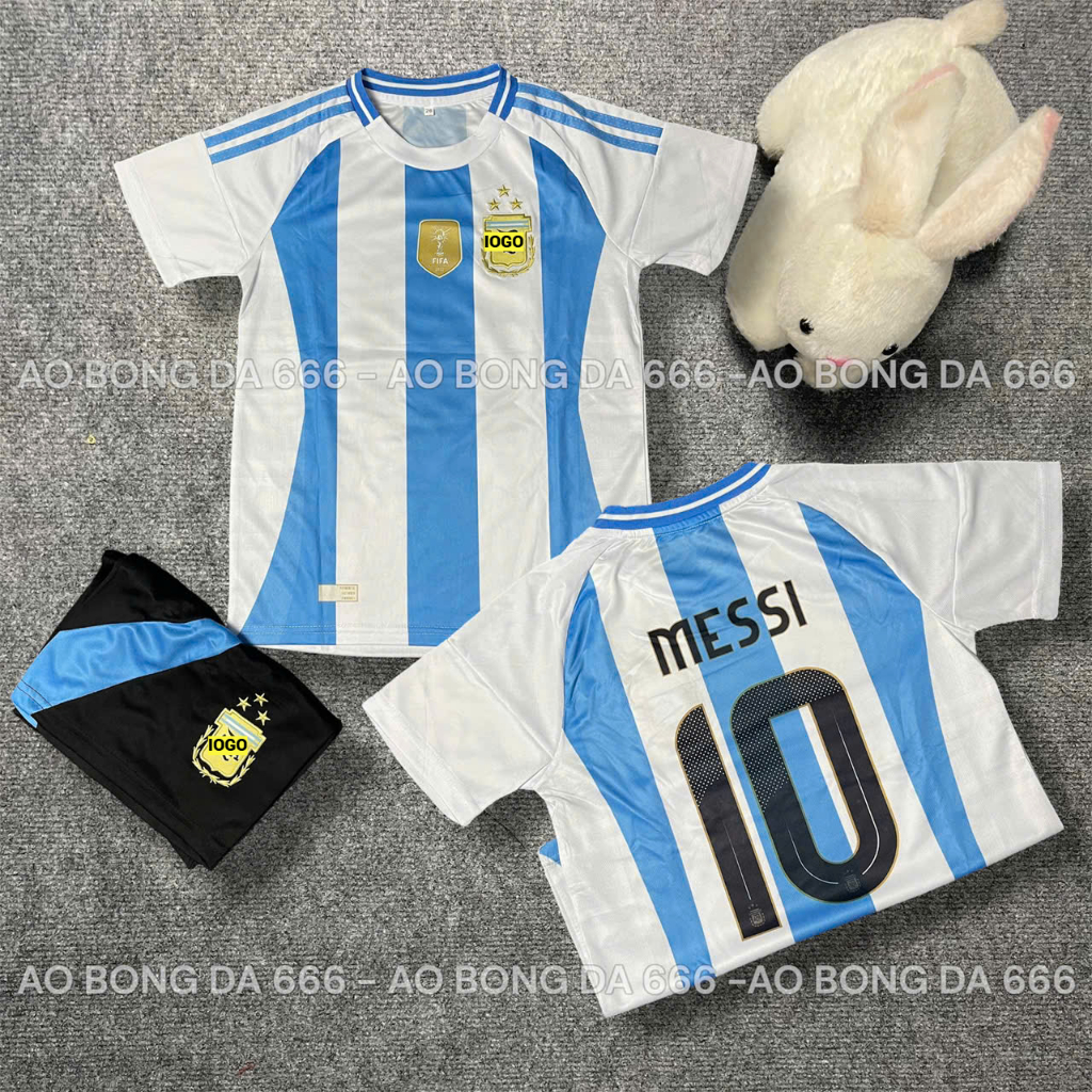 ✅Free Ship✅ Áo Bóng Đá, Áo Đá Banh Trẻ Em In Sẵn Messi Số 10 - Vải Mè Thái Cao Cấp - In Sẵn Messi