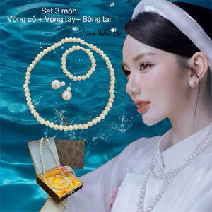 Phụ kiện Ngọc Áo Dài Combo 3Vòng Tay + vòng cổ + bông tai ngọc phong thủy