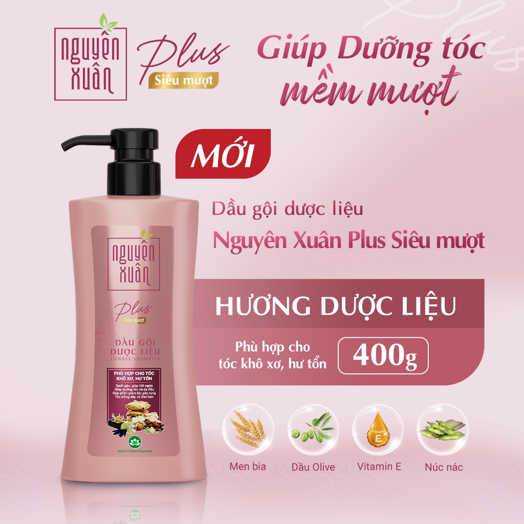 {Mới} Dầu gội Dược liệu Nguyên Xuân Plus Siêu mượt 400g - Dành cho tóc khô xơ, hư tổn