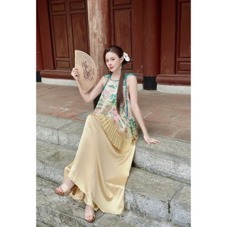 Sét yếm tơ Sơn Thủy mặc Tết,,yếm Trung Thu phối quần lụa suông ống rộng