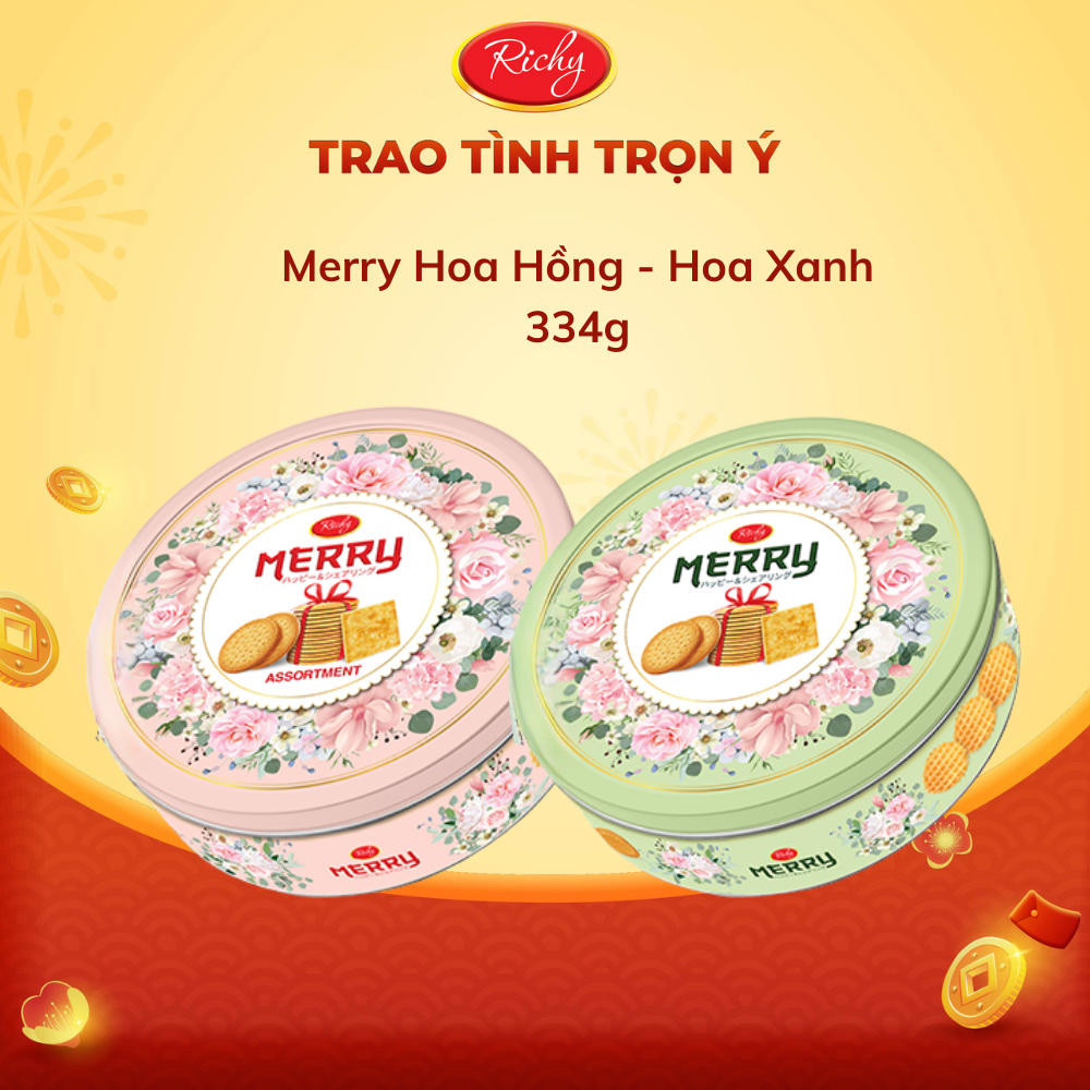 [TẾT 2026] Bánh Richy Merry Nhật Hoa Hồng - Hoa Xanh Hộp Thiếc 334g ...