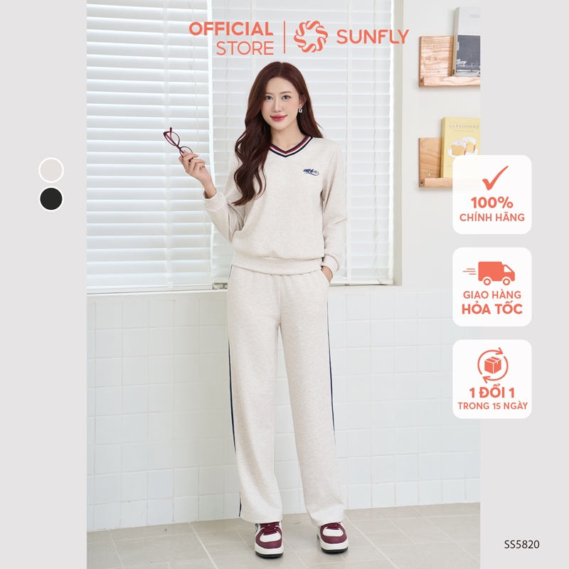 Bộ thể thao nữ poly cotton 2da áo dài quần dài SUNFLY SS5820