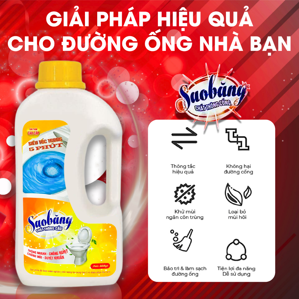 Nước thông cầu Sao Băng, Bột thông cống cực mạnh, thông tắc hiệu quả, thông lavabo, thông cống