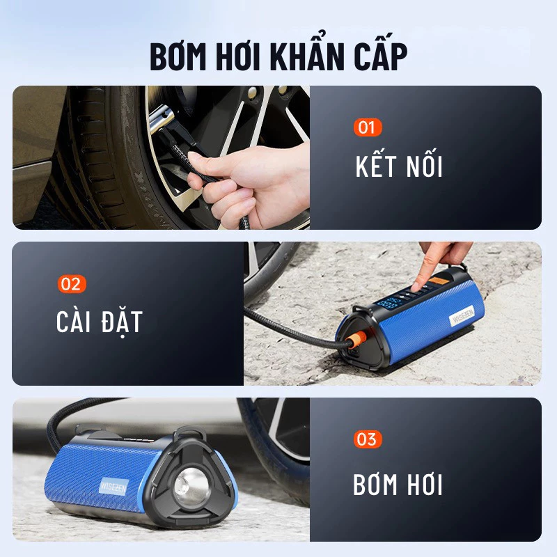 Bơm Lốp Kích Bình ắc Quy Ô Tô 4 Trong 1 Wisezen Có Thể Dùng Làm Pin Sạc Dự Phòng Tích Hợp đèn LED Dễ