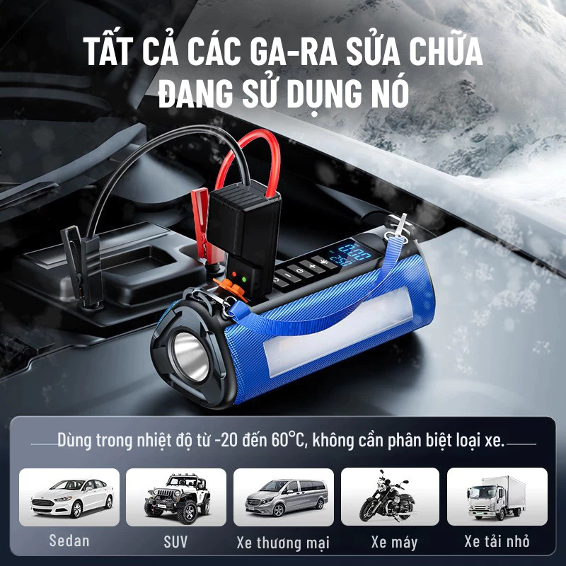 Bơm Lốp Kích Bình ắc Quy Ô Tô 4 Trong 1 Wisezen Có Thể Dùng Làm Pin Sạc Dự Phòng Tích Hợp đèn LED Dễ