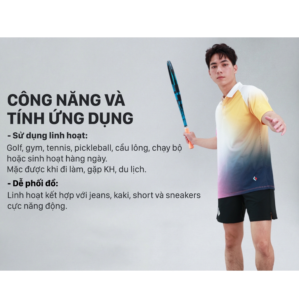Áo polo thể thao nam HG thoáng khí co giãn phù hợp chơi pickleball tennis golf tiện dụng A25PO-M.