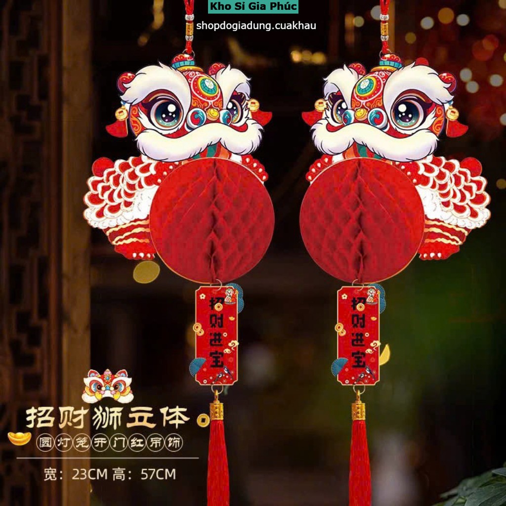 Mặt Dây Chuyền Đầu Lân Treo Trang Trí Năm Mới , Đồ Trang Trí Lễ Hội Mùa Xuân Mặt Dây Đèn Lồng