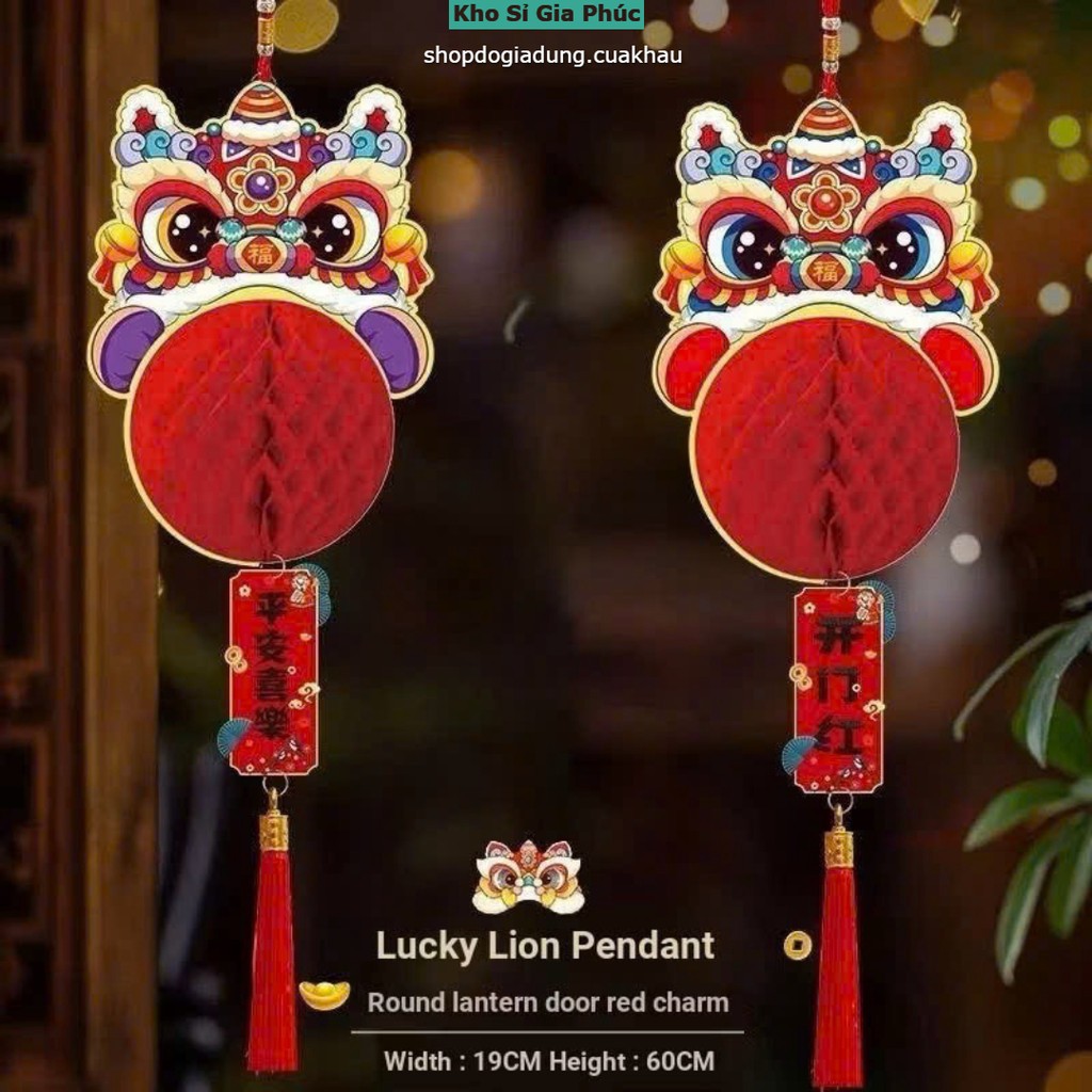 Mặt Dây Chuyền Đầu Lân Treo Trang Trí Năm Mới , Đồ Trang Trí Lễ Hội Mùa Xuân Mặt Dây Đèn Lồng