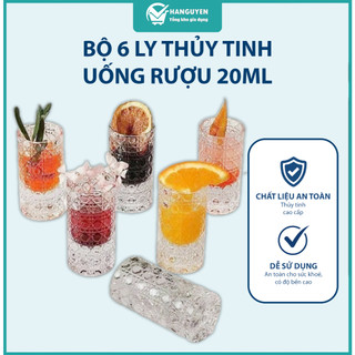 Bộ 6 ly thủy tinh 20ml vân pha lê nổi trang nhã cầm chắc tay thích hợp uống rượu và trưng bày
