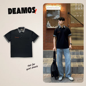 Áo Polo Đen Cổ Kẻ Caro DEAMOS Unisex Chất Liệu TR Air Layer Thêu Nổi Local Brand