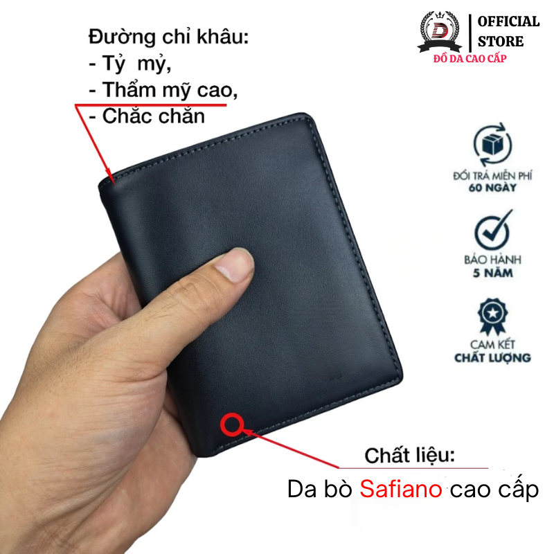 Ví Nam Da Bò Cao Cấp Nhiều Ngăn, Ví Da Nam Dáng Đứng Màu Đen, Nâu Thời Trang Nhỏ Gọn - Classic Leather