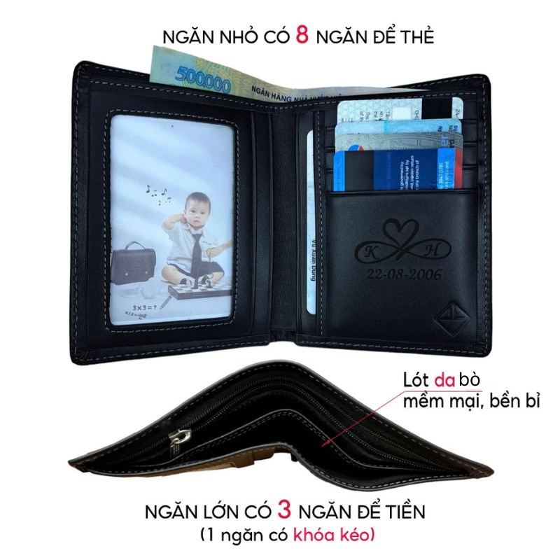 Ví Nam Da Bò Cao Cấp Nhiều Ngăn, Ví Da Nam Dáng Đứng Màu Đen, Nâu Thời Trang Nhỏ Gọn - Classic Leather
