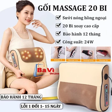 Gối Massage Cổ Vai Gáy, Gối Mát Xa Hồng Ngoại 20 Bi, 3 Chế Độ, Đảo Chiều, Làm Giảm Đau Mỏi Cơ,Cột Sống, Gối Massage Lưng