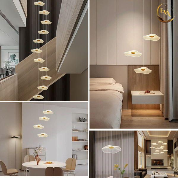 Đèn thả EVA APT435 chao mika, khung mạ vàng hình lá sen độc đáo ánh sáng vàng bảo hành 12 tháng