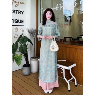 Áo dài Túc Hoa cách tân nữ chất liệu gấm lụa in họa tiết hoa dáng suông tay lỡ, đính hoa Tết 2026