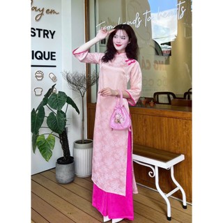 Áo dài Túc Hoa cách tân nữ chất liệu gấm lụa in họa tiết hoa dáng suông tay lỡ, đính hoa Tết 2026