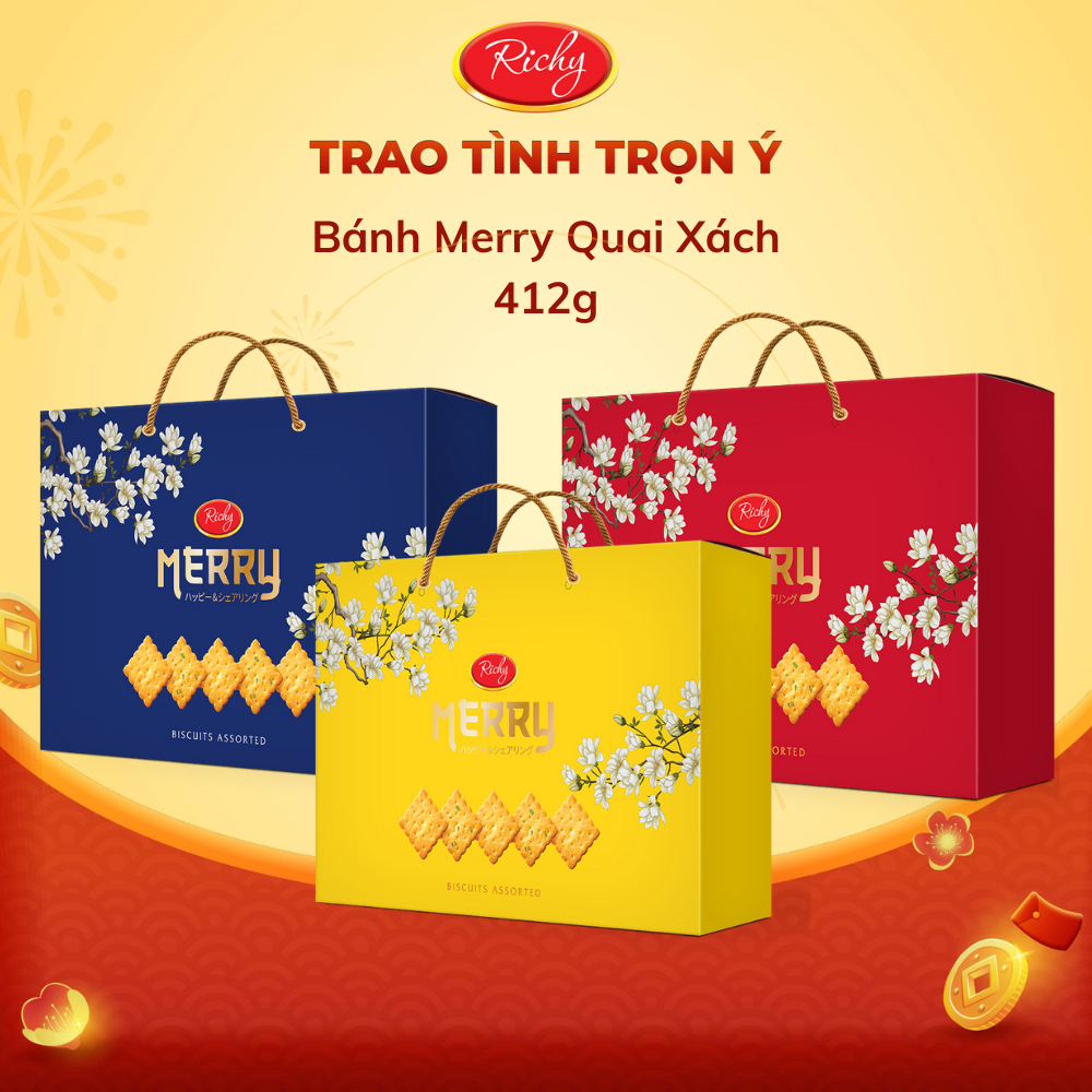 [TẾT 2026] Hộp Bánh Quy Richy Merry 412g - Có Quai Xách 3 Màu Xanh, Đỏ ...