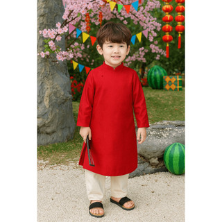 Áo dài cách tân cho bé trai Baby Three, Áo dài bé trai chất nhung mịn cao cấp phối hình size đại DA13 DA12 - BIATON Kids