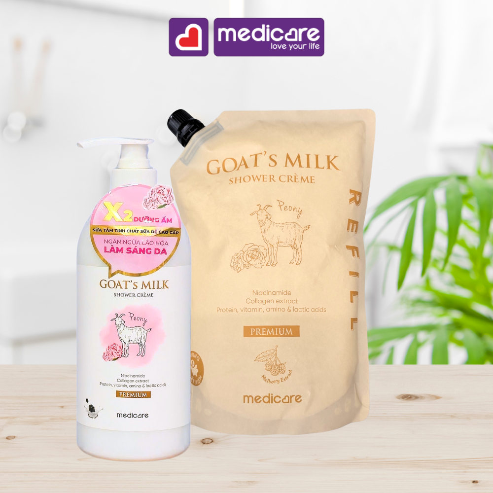 Sữa tắm dê MEDiCARE Premium Peony túi 1 lít