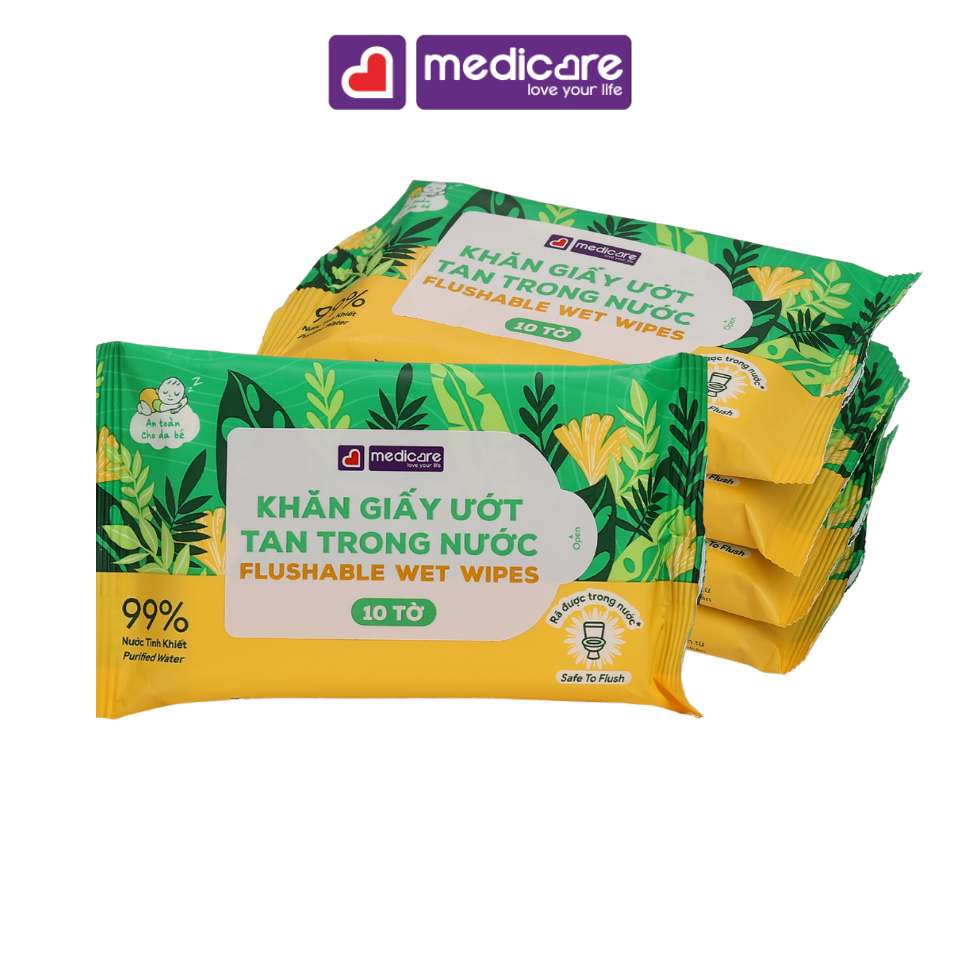 Khăn ướt MEDiCARE tan trong nước 4 gói x 10 tờ