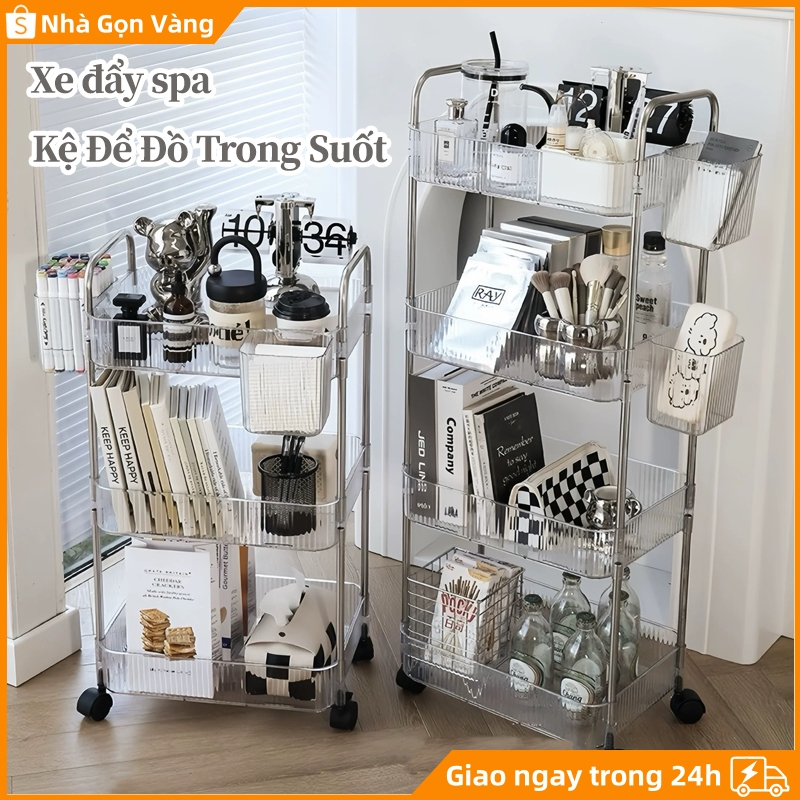 [Bồi thường 100% khi bị vỡ ] Xe Đẩy 2/3/4 Tầng Kệ Nhựa Trong Suốt Có Bánh Xe đẩy Ăn Nhẹ Đẹp Kệ Bảo Quản Suốt Nhiều Tầng