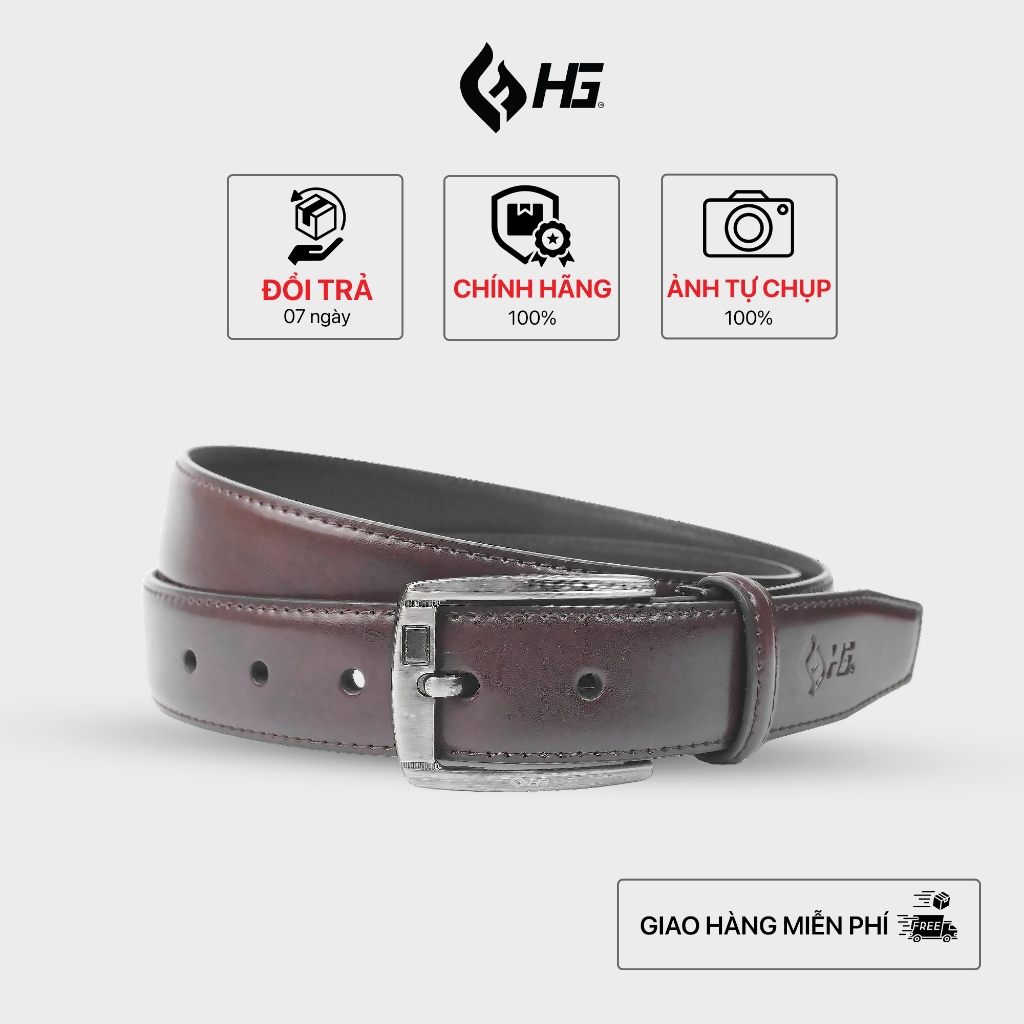 Thắt lưng nam da bò HG Fashion vân 3 lớp khóa kim cao cấp màu nâu | TL25M03