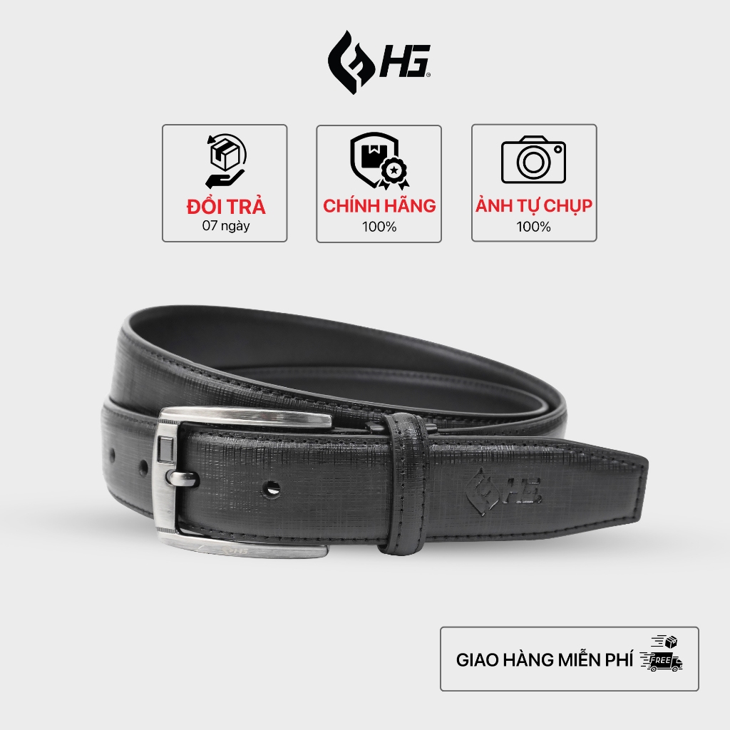 Thắt lưng nam da bò HG khóa kim vân Saffiano 3 lớp màu đen TL25M09