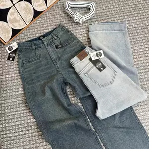 YURI JEANS - (MÃ21) Quần Jean Nữ Ống Suông Phối Viền Túi Vuông