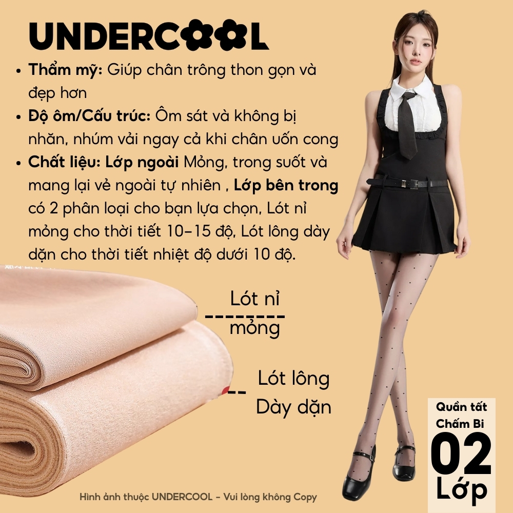 Quần Tất Chấm Bi 2 Lớp Lót Lông UNDERCOOL, Siêu thật chân, Lót Lông Dày Giữ Nhiệt Cực Tốt Cho Mùa Đông Lạnh, Live QT16