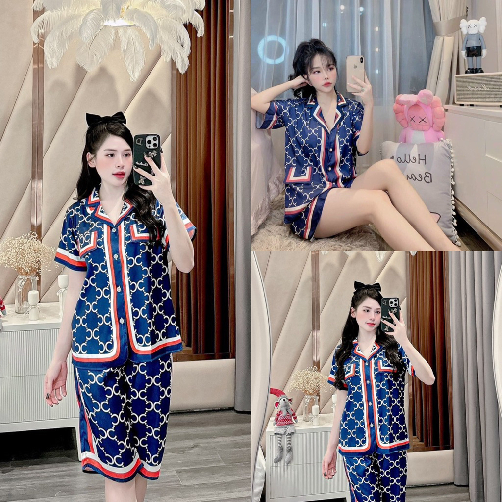 40-58kg Bộ pijama GC xanh lụa xước mềm mát