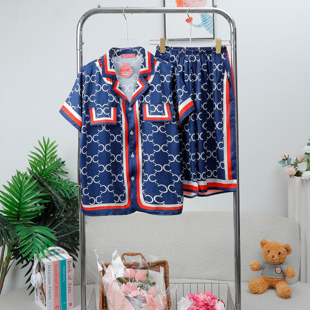 40-58kg Bộ pijama GC xanh lụa xước mềm mát