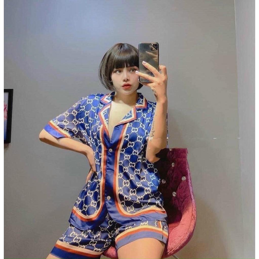 40-58kg Bộ pijama GC xanh lụa xước mềm mát