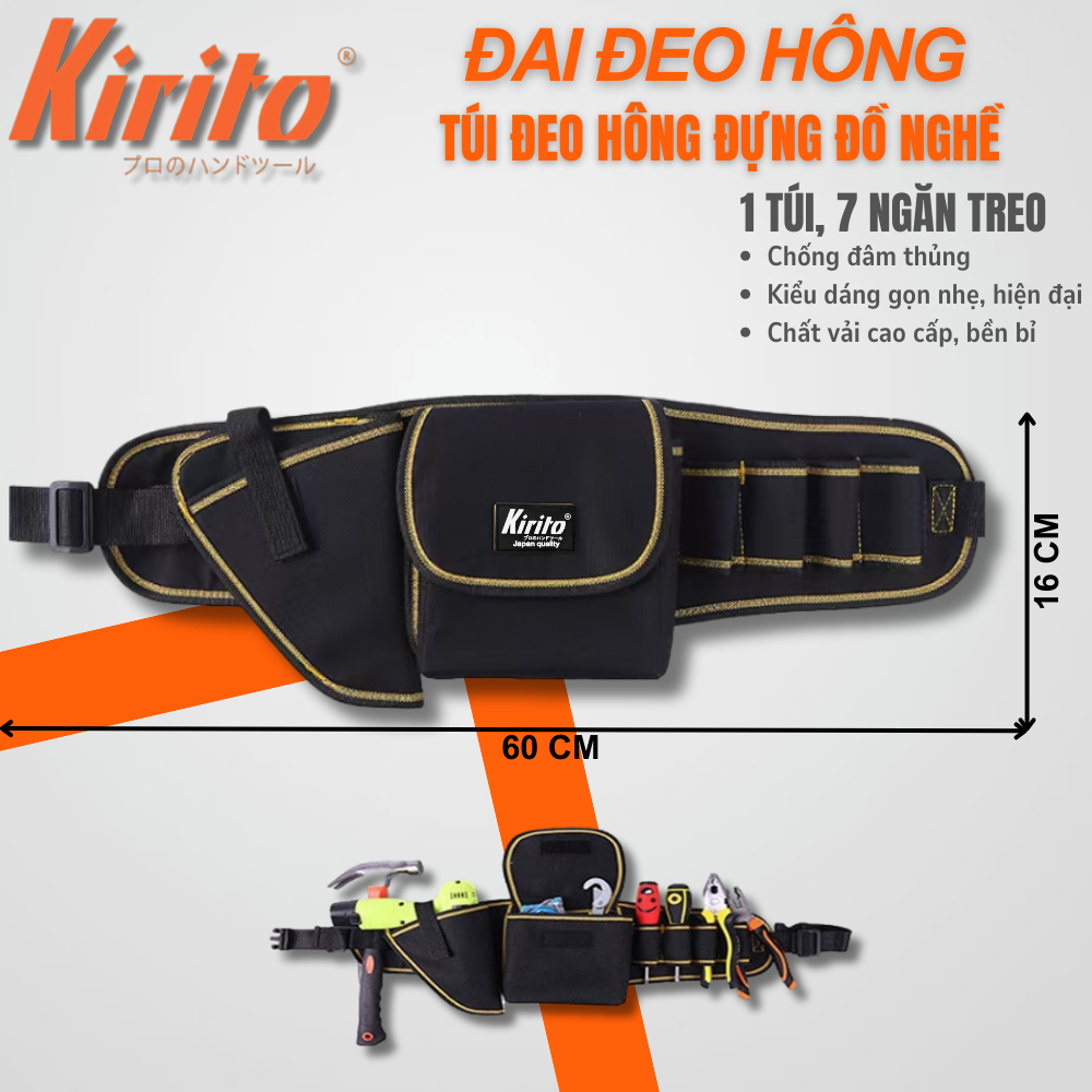 Túi đeo hông đựng đồ nghề điện, túi đựng máy khoan pin đa năng vải dù cao cấp - Đai dài có họng đựng khoan