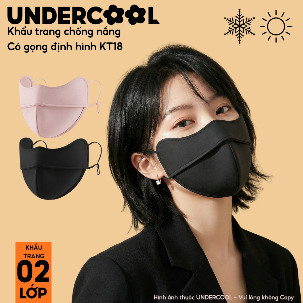 Khẩu trang chống nắng UNDERCOOL  2 lớp gọng định hình chống lem son, chống tia UV UPF50++, thoáng khí , Live KT18