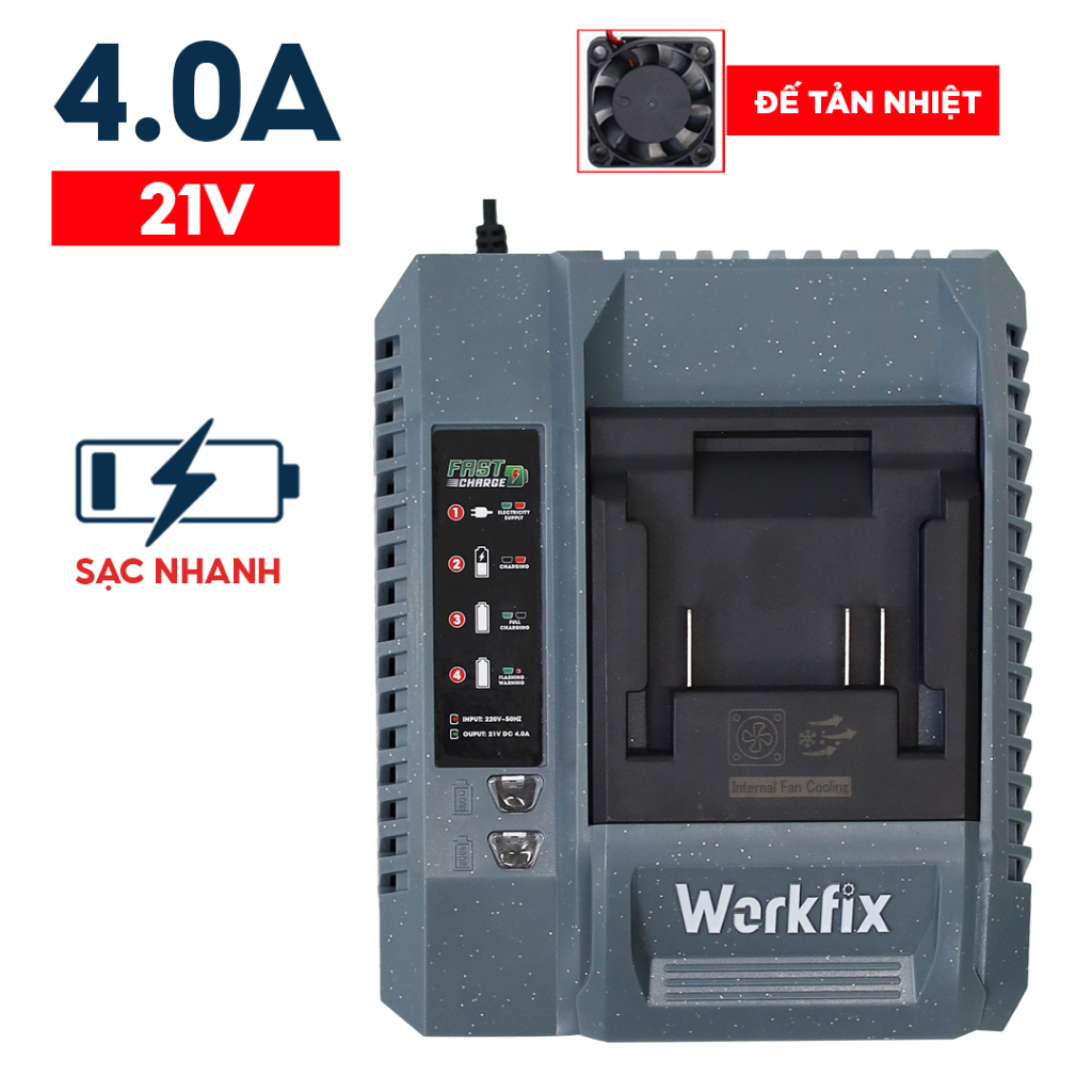 Sạc Nhanh 4.0A Workfix WF-FC2140F/FC30A/FC20A/S25X2 Sạc Pin Đồ Cơ Khí Không Chổi Than, Pin Phổ Thông