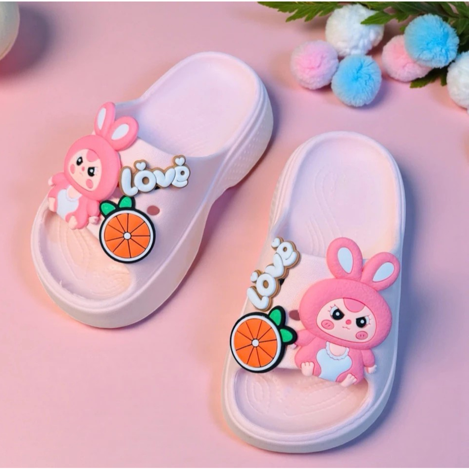 Dép bánh mì thời trang cho bé gái hình thỏ babythree đế cao 4 phân siêu nhẹ êm chân