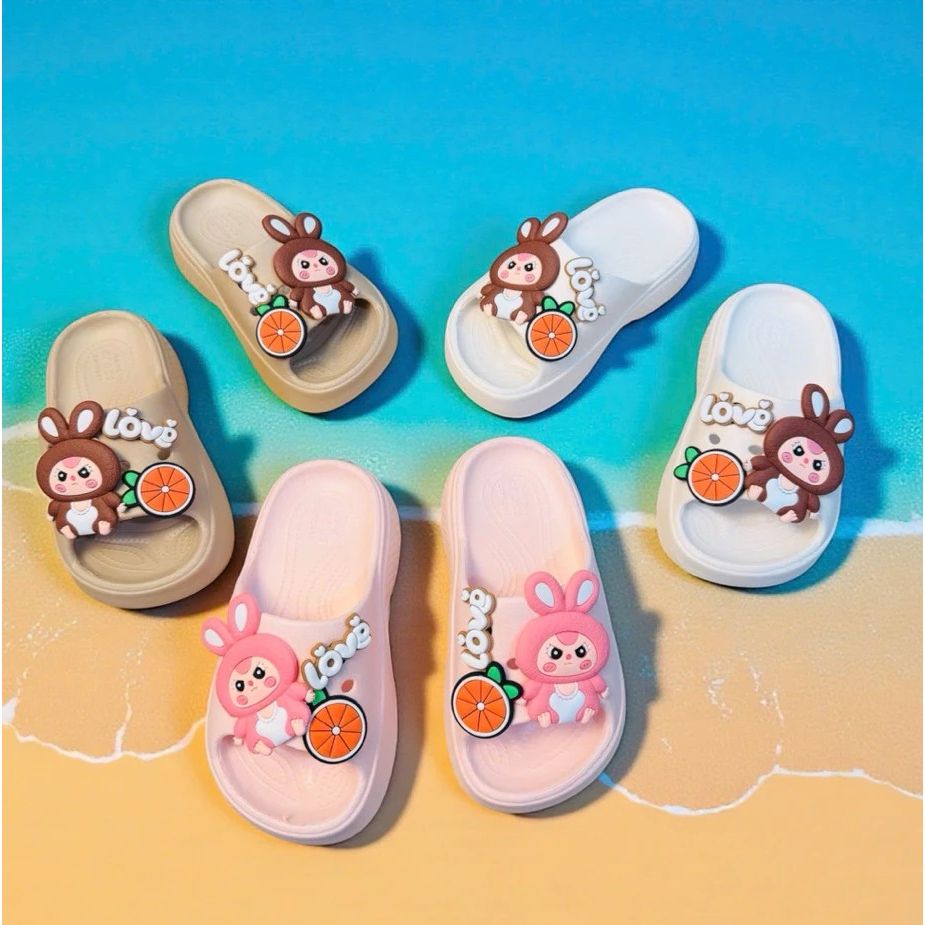 Dép bánh mì thời trang cho bé gái hình thỏ babythree đế cao 4 phân siêu nhẹ êm chân