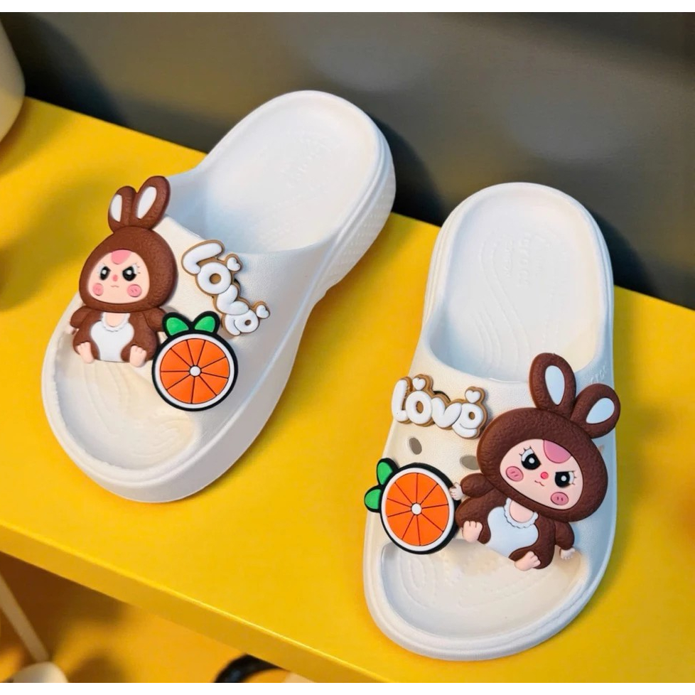 Dép bánh mì thời trang cho bé gái hình thỏ babythree đế cao 4 phân siêu nhẹ êm chân