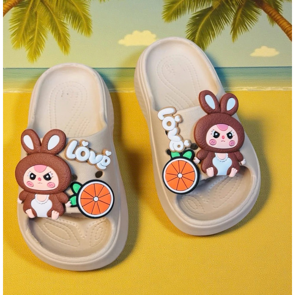 Dép bánh mì thời trang cho bé gái hình thỏ babythree đế cao 4 phân siêu nhẹ êm chân