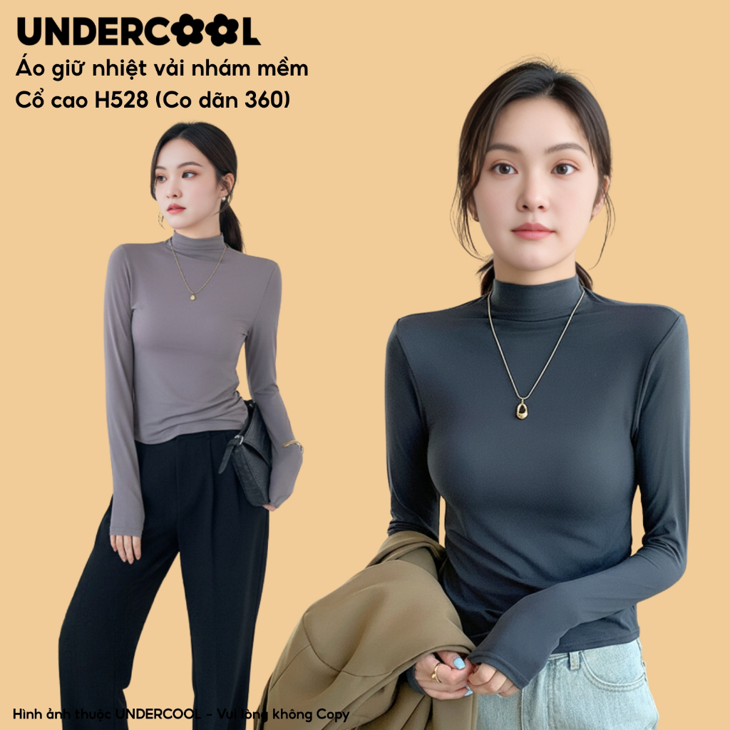Áo Giữ Nhiệt Thun Nữ Basic Cổ Lọ, cổ cao UNDERCOOL chất vải mềm co dãn, áo thun dài tay basic giữ nhiệt ,Live H528