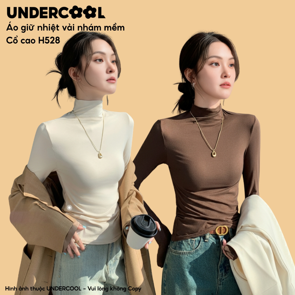 Áo Giữ Nhiệt Thun Nữ Basic Cổ Lọ, cổ cao UNDERCOOL chất vải mềm co dãn, áo thun dài tay basic giữ nhiệt ,Live H528