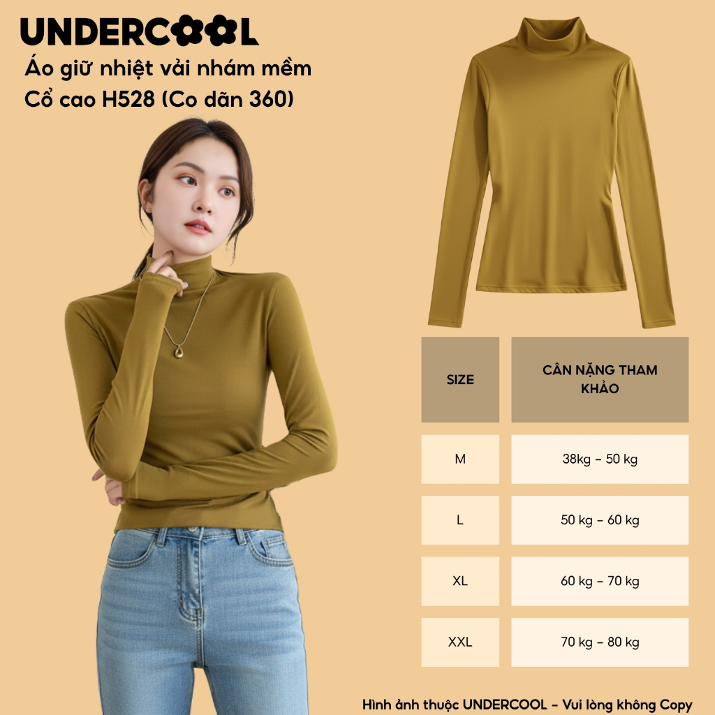 Áo Giữ Nhiệt Thun Nữ Basic Cổ Lọ, cổ cao UNDERCOOL chất vải mềm co dãn, áo thun dài tay basic giữ nhiệt ,Live H528